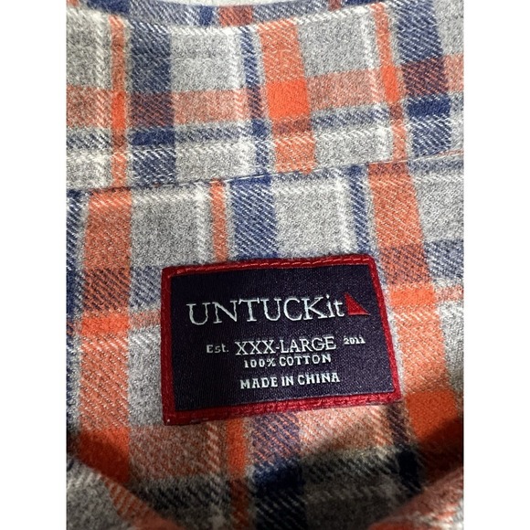 UNTUCKit Long Sleeve Plaid Flannel Button Up Shirt Size 3XL gray‎ Orange Blue - Picture 4 of 6